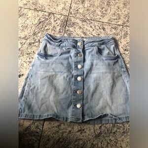 Denim Button-Front A-Line Skirt - Light Blue stretch